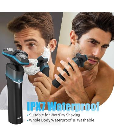 5-in-1 Electric Rotary Shaver for Men - IPX7 Waterproof, Rechargeable Cordless Razor for Shaving Beard, Body, and Pubic Hair - Blue - Buy Online on GoSupps.com