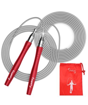 Jump Rope, High Speed Weighted Jump Rope - Premium Quality Tangle-Free - Self-Locking Screw-Free Design - Jump Ropes for Fitness - Skipping Rope for Workout Fitness, Crossfit & Home Exercises (Red)