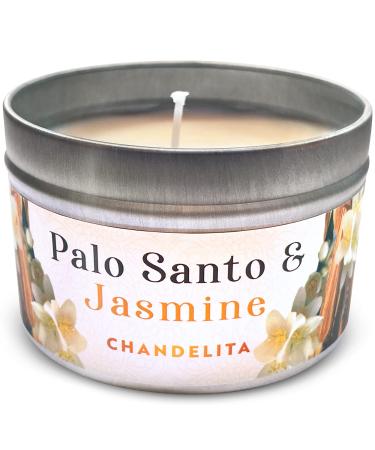 Chandelita fragrance candle with Palo Santo and Jasmin - Aroma candle - with essential oils natural - with pieces with soy wax for cleaning and meditation - chakra candle - aroma therapy candle