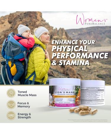 Women's PureBalance Lion's Mane Mushroom Supplement Capsules with Reishi, Cordyceps, Turkey Tail Brain Nootropic for Memory, Focus, Natural Energy, & Immune Support, Non-GMO (120 Capsules) - Buy Online on GoSupps.com