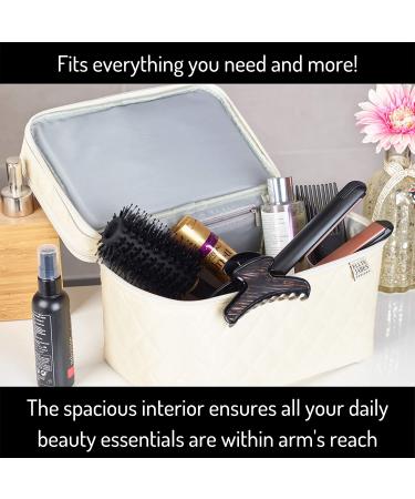 Ellis James Designs Large Cream Travel Makeup Bag for Women - Cosmetic Case & Organizer - Perfect Gift for Women - Travel Toiletry Bag Included - Buy Online on GoSupps.com
