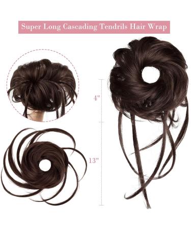 REECHO Super Long Messy Bun Hair Piece in Dark Chocolate Brown - Curly Wavy Updo Hair Extension for Women | Elastic Hair Band Scrunchie Accessory - Buy Online on GoSupps.com