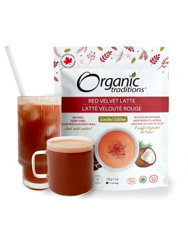Organic Traditions Red Velvet Instant Latte Limited Edition Seasonal Flavour Superfood Dairy Free Drink Mix for Hot and Iced Latte Drink 150g/5.3oz Bag