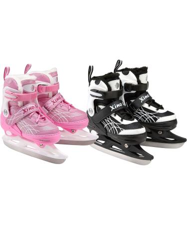 Xino Sports Deluxe Adjustable Ice Skates - Black/Pink, Faux Fur Padding, Reinforced Ankle Support - Pink Small Junior 13-3 - Buy Online on GoSupps.com