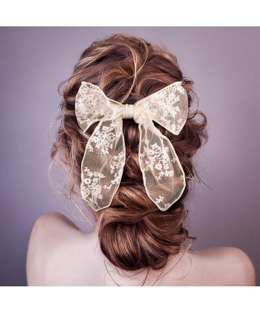 PAGOW 3PCS Lace Bow Hair Clips Set - Korean-Style Flower Barrettes for Women and Girls (White, Black, Beige) - Buy Online on GoSupps.com