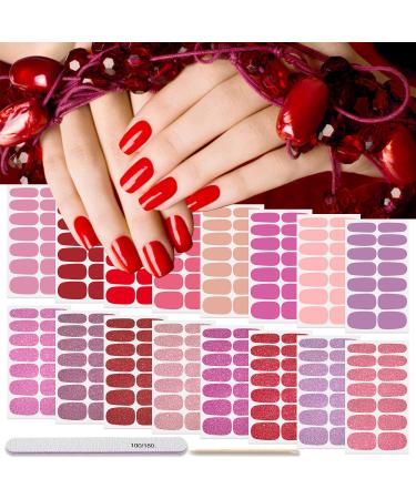DANNEASY 16 Sheets Solid Color Nail Polish Strips Glitter Nail Wraps Gel Nail Strips Self Adhesive Nail Polish Stickers for Women Fingernails Nail Art Accessories with Nail File  Cuticle Stick Vibrant Glitter&Solid Color