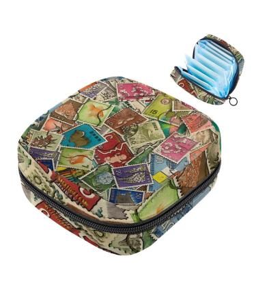 Old Vintage Japanese Mix Stamp Sanitary Napkins Storage Pocket Menstruation Pad Bag Portable Menstrual Cup Pocket With Zipper for Teenage Girls Women Women