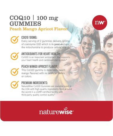NatureWise CoQ10 Gummies 100mg - Vegan Peach Mango Heart Health Supplement - Pectin-Based Gluten-Free Non-GMO - 60 Count (1-Month Supply - Buy Online on GoSupps.com