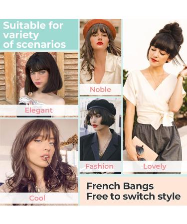 Buy Clip in Bangs | Medium Brown Synthetic French Bangs Hair Extensions for Women - Natural Curved Fringe for Daily Wear - Buy Online on GoSupps.com