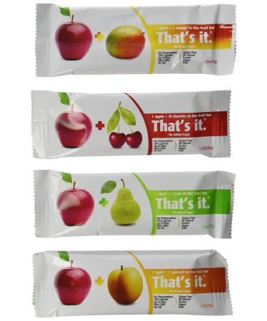 That's It Natural Fruit Bars Variety Pack, Apple+Mango, Apple+Pear, Apple+Cherry & Apple+Apricot, 1.2 Ounce (Pack of 12)