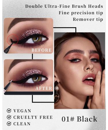 Black Liquid Eyeliner with Eye Makeup Remover Eraser Dual-Ended Pen Waterproof Smudge Proof Long Lasting Quick Drying Eye Liner Ultra-Fine Brush Head Colored Eyeliner Pencil Easy for Beginners-01 01 Black - Buy Online on GoSupps.com