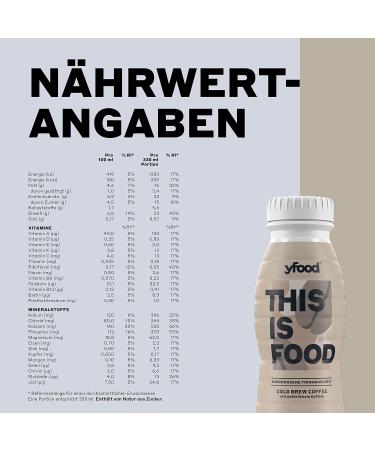 YFOOD Cold Brew Coffee Drink - On-the-Go Meal Replacement 23g Protein 26 Vitamins & Minerals 8 Pack (330ml) - 2 Deposit Included - Buy Online on GoSupps.com