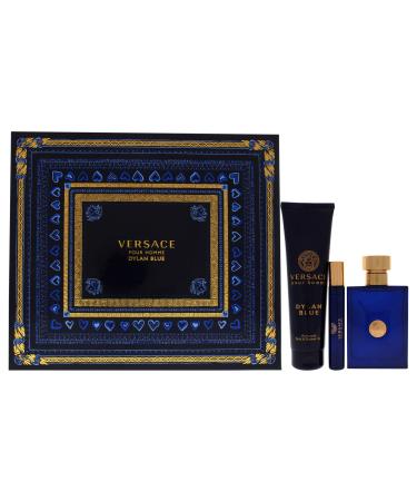 Versace Dylan Blue by Versace for Men - 3 Pc Gift Set 3.4oz EDT Spray 0.3oz EDT Spray 5.0oz Bath and Shower Gel Floral 1.23 Ounce (Pack of 3)