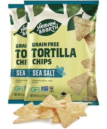 Heaven & Earth Sea Salt Tortilla Chips Grain Free Tortilla Chips 4.5oz (2 Pack) | Corn Free | Gluten Free | Kosher for Passover | Made with Cassava