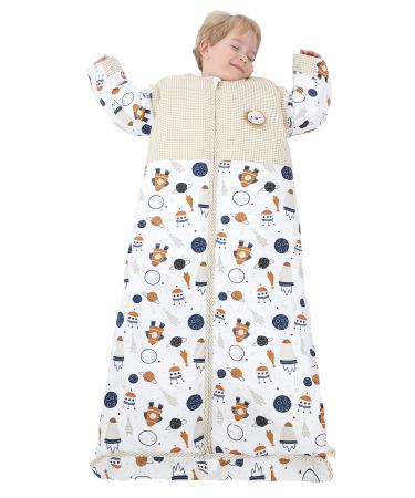 Chilsuessy Baby Sleeping Bag 2.5 Tog Winter Sleeping Sack Wearable Blanket Kids Adjustable Length Removable Sleeves Toddler Sleeping Bag for Boys Girls 2.5 Tog/Spaceship 120cm/3-6 Years