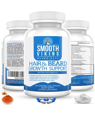 Beard Growth Supplement - Hair Growth Vitamins for Men (60 Capsules) - 5000 MCG Biotin & DHT Blocker for Hair Loss Treatment - Beard Pills for Thicker  Stronger Hair