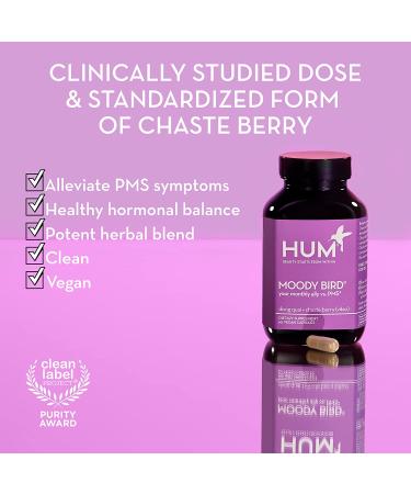 HUM Moody Bird: Women's Mood Supplement for Cramps, Cravings & Hormonal Balance - 60 Vegan Capsules - Buy Online on GoSupps.com