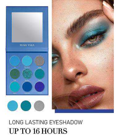 MAKI YIKA Blue Eyeshadow Palette - 9 Color Matte Shimmer Eye Makeup for Mothers Day - Buy Online on GoSupps.com