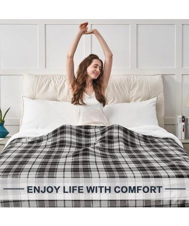 Plaid Sherpa Throw Blanket 60 x 80 - Reversible Fluffy Fleece Blanket for Couch, Bed, Sofa - Cozy & Soft Blanket for Adults - Grey - Buy Online on GoSupps.com
