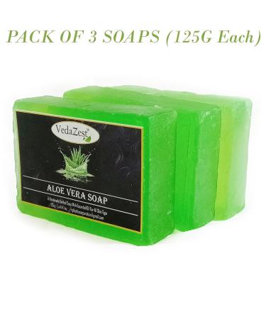 Aloe Vera Handmade Soap Bar Set of 3 - Herbal Bathing Bar for Healthy Skin Natural Essential Oils 125g Each - Ideal for All Skin Types - Buy Online on GoSupps.com