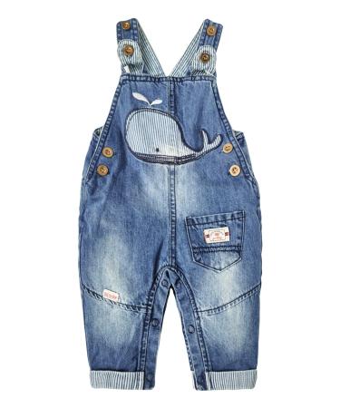 KIDSCOOL SPACE Baby&Little Girls Flower Embroidered Washed Cotton Denim Overalls 2-3 Years Blue-2182