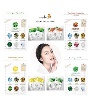 Recellme Korean Facial Sheet Mask Set - Soothing, Moisturizing, Repairing, Hydrating, Brightening & Calming (12 Pack) - Buy Online on GoSupps.com