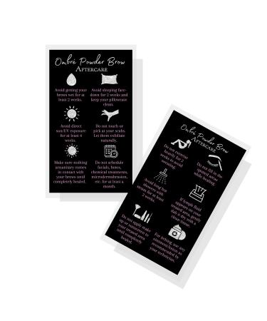 Ombre Powder Brow Aftercare Instructions Cards | Package of 50 | Size 2x3.5 inches Business Card | Black Silver Glitter and Light Pink Design