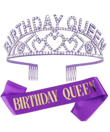CIEHER Purple Birthday Sash & Queen Crown Kit  Purple Birthday Decorations  Purple Crown  Purple Tiara  Birthday Crowns for Women Girls  Purple Birthday Crown  Birthday Sash and Tiara for Women  Purple Birthday Gifts for...