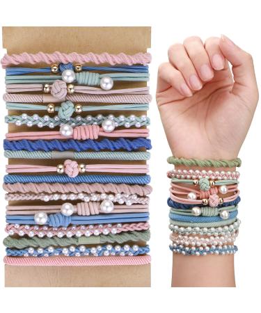 Yolev 20Pcs Boho Hair Ties Bracelet  Elastic Ponytail Cute Bracelet Hair Holders No Damage Hair Elastics Hair Ties for Women/Girls
