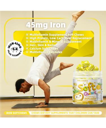 Iron Soft Chews Supplement with Vitamin C | Pineapple Flavored | Gluten Free | Iron Supplement for Women Men and Kids | 60 Count | 2 Month Supply - Buy Online on GoSupps.com