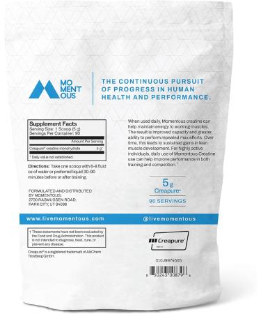 Momentous Creatine Monohydrate Powder - Pure Creapure Formula for Muscle Support & Energy - 5g per Serving 90 Servings - Ideal for Men & Women - International Shipping Available - Buy Online on GoSupps.com