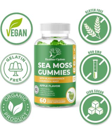 Organic Irish Sea Moss Gummies with Bladderwrack & Burdock Root 2840 Mg - 60 Gummies | Apple Flavour | Vegan, Gluten-Free, Non-GMO | Vitamins & Minerals | High Strength Formula - Buy Online on GoSupps.com