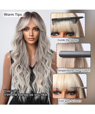 Testar Gray Wigs for Black Women - Long Ombre Brown Gray Curls with Bangs | Heat-Resistant Synthetic Wigs for Daily Wear - Buy Online on GoSupps.com