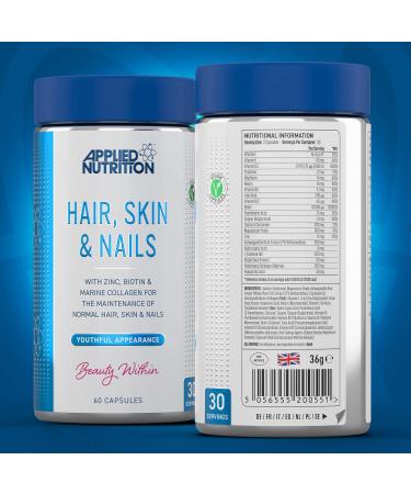 Applied Nutrition Hair Skin Nails Supplement - 10000 mcg Biotin & Marine Collagen for Healthy Growth (60 Capsules) - Buy Online on GoSupps.com