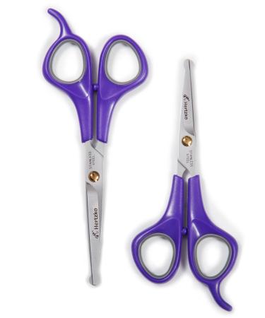 Pet Grooming Scissors Set With Safety Round Tip by Hertzko - Includes Serrated Blade Scissors for Facial Hair Trimming + Regular Shears for Body Fur Trimming - Suitable for Dogs, Cats, and Rabbits Safety Shears