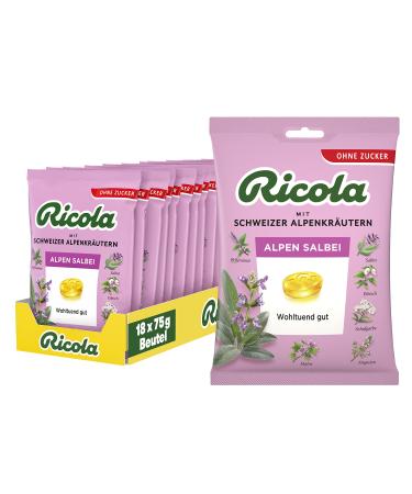 Ricola Alps sage 18 bags Original Swiss herbal candies with 13 Swiss Alpine herbs & spicy sage sugar-free 18 x 75g vegan 18 pack