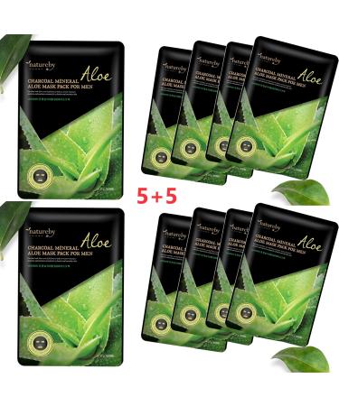 Charcoal Mineral Aloe Mask Pack for Men - Detoxify & Hydrate | 10 Pcs Facial Masks for Healthy Skin - Buy Online on GoSupps.com