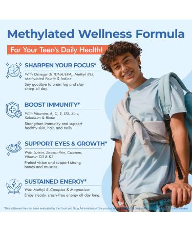 Methylated Multivitamin Gummies for Teens & Kids with Methylfolate Methyl B12 & Omega3 Teen Vitamins for Boys & Girls 10-19 with Multi-Minerals for Teenager Focus Energy Growth Skin Eyes Immune - Buy Online on GoSupps.com