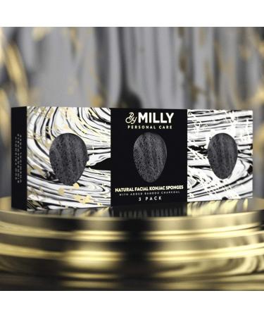 Facial Konjac Sponge 3 Pack with Activated Bamboo Charcoal - Natural, Reusable, Gentle Exfoliating - For All Skin Types - Biodegradable - Black - Buy Online on GoSupps.com