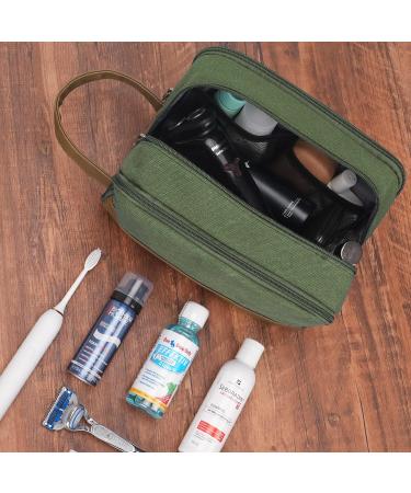 WANDF Men's Hanging Dopp Kit Canvas Organizer - Water-Resistant Vegan Leather Shaving Bag for Toiletries - Green - Buy Online on GoSupps.com