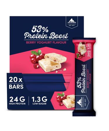 Multipower 53% protein boost - 20 x 45 g protein bar berry yoghurt with 53% high quality protein - 24 g protein and 1.6 g sugar per protein bar