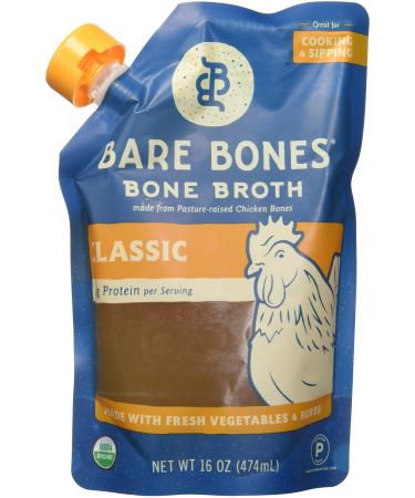 Organic Chicken Bone Broth by Bare Bones - Organic, Chicken Bone Broth, Protein-rich, 1 Pound (Pack of 6) Classic Chicken 1 Pound (Pack of 6)