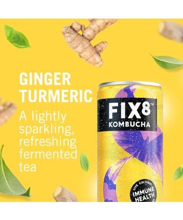 Fix8 Kombucha Drink - Live Cultures, Probiotics, Immune-Boosting, Low Calorie, Vitamins B&C - Vegan, Gluten Free, Sustainable - 12x250ml (Ginger Turmeric) - Buy Online on GoSupps.com