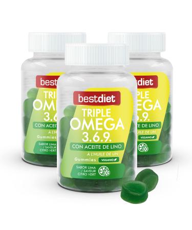Best Diet BestDiet Triple Omega 3 6 & 9 Gummies - Vegan Food Supplement - Candy Size - With Pectin & Flaxseed Oil - Beneficial for the