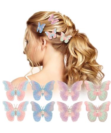 Arqumi Butterfly Hair Clips 8PCS Colorful Butterfly Clips Cute Non-Slip BB Snap Hair Clip for Girls Teens Women Hair Accessories Single-Layer-8PCS 4Colours