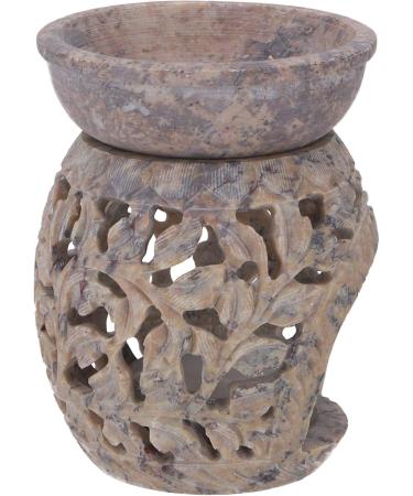GURU Indian Fragrance Lamp | Essential Oil Diffuser & Tealight Holder | Aromatherapy Aroma Lamp - Round Flower Tendril 2 Beige (10x7.5x7.5 cm) - Buy Online on GoSupps.com