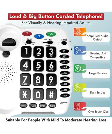 Geemarc CL100 Big Button Phone for Seniors | 30 dB Amplified Corded Phone with Visual Indicator | Ideal for Hearing Impaired | Large Buttons & Amplified Hearing | Home Landline Phone - Buy Online on GoSupps.com