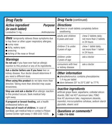 Amazon Basic Care Children's Allergy Relief, Loratadine Chewable Tablets, 5 mg, Grape Flavored, Ages 2 and up, 20 Count - Buy Online on GoSupps.com