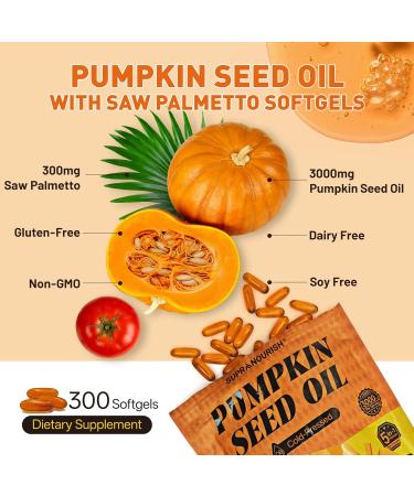 SUPRANOURISH Pumpkin Seed Oil Complex 3000mg with Saw Palmetto, Lycopene, Zinc & Vitamin E GMP Compliant, Cold-Pressed, Non-GMO, 300 Softgels, Daily Wellness & Antioxidant Support - Buy Online on GoSupps.com