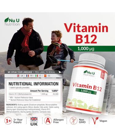 Vitamin B12 1000mcg - High Strength Vegan Tablets - 400 Count - Methylcobalamin - Reduce Tiredness & Fatigue - 13 Month Supply - Buy Online on GoSupps.com